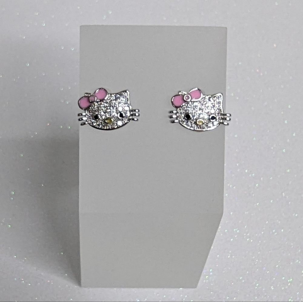 Hello Kitty Pink Bow Silver Stud Earrings
